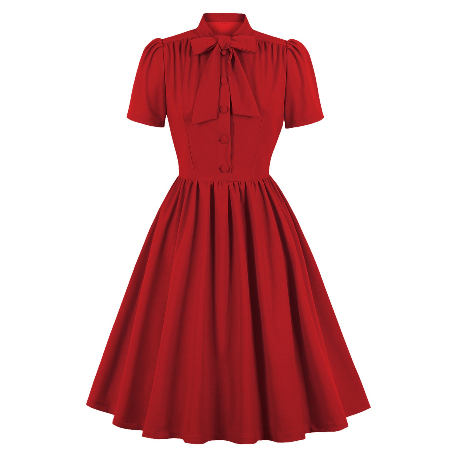 Vestido vintage con lazo y encaje en el cuello para mujer - Poliéster, silueta en A, informal/fiesta, tallas S-XXL, tirantes ajustables